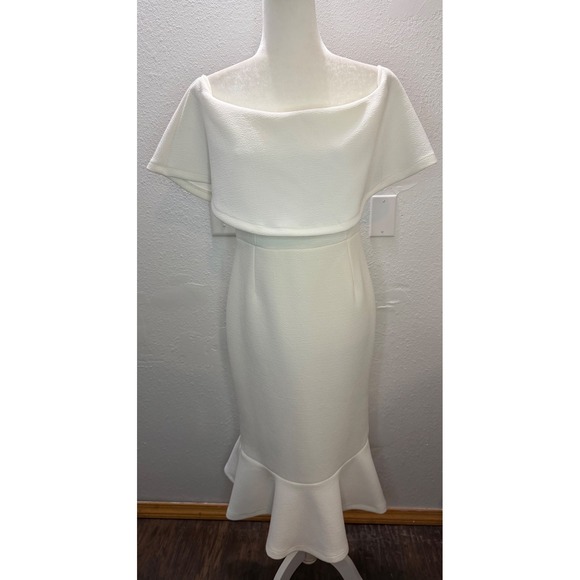 Ivory Dresses & Skirts - Ivory Womens 10 Off Shoulder Midi Dress White Ruffle Hem Cocktail Wedding Guest